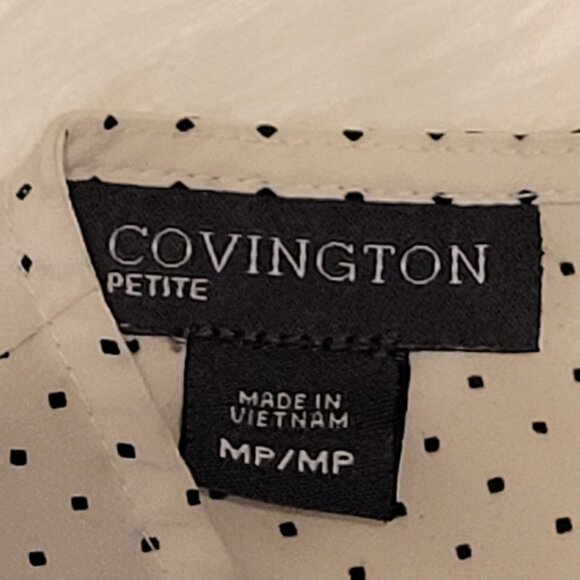 Covington Polka Dot Short Sleeved Ruffled Blouse, Dark Cream & Black, Size MP - Picture 3 of 4